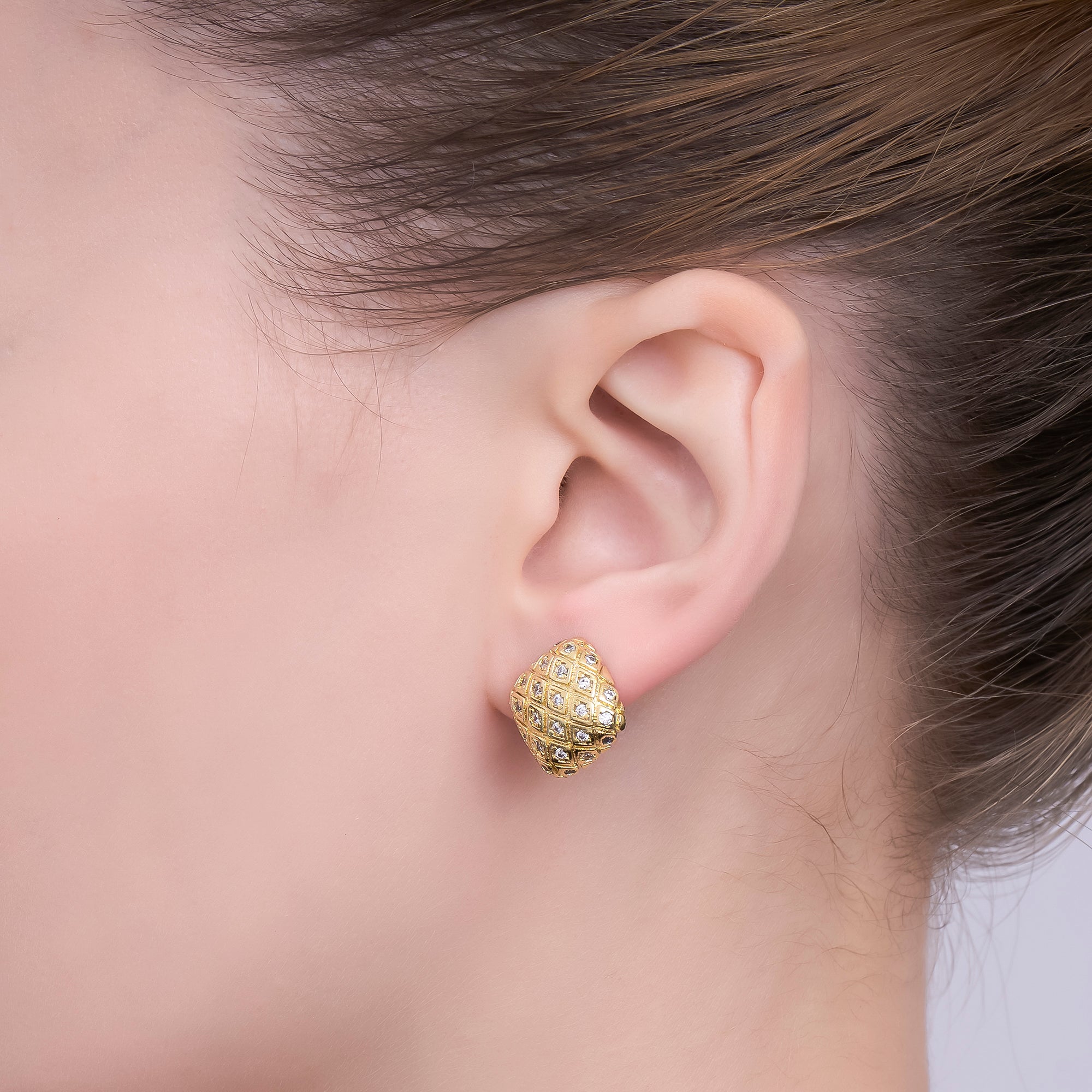 24K Gold Filled Micro Paved CZ Rhombus Dainty Stud Earrings | AI477