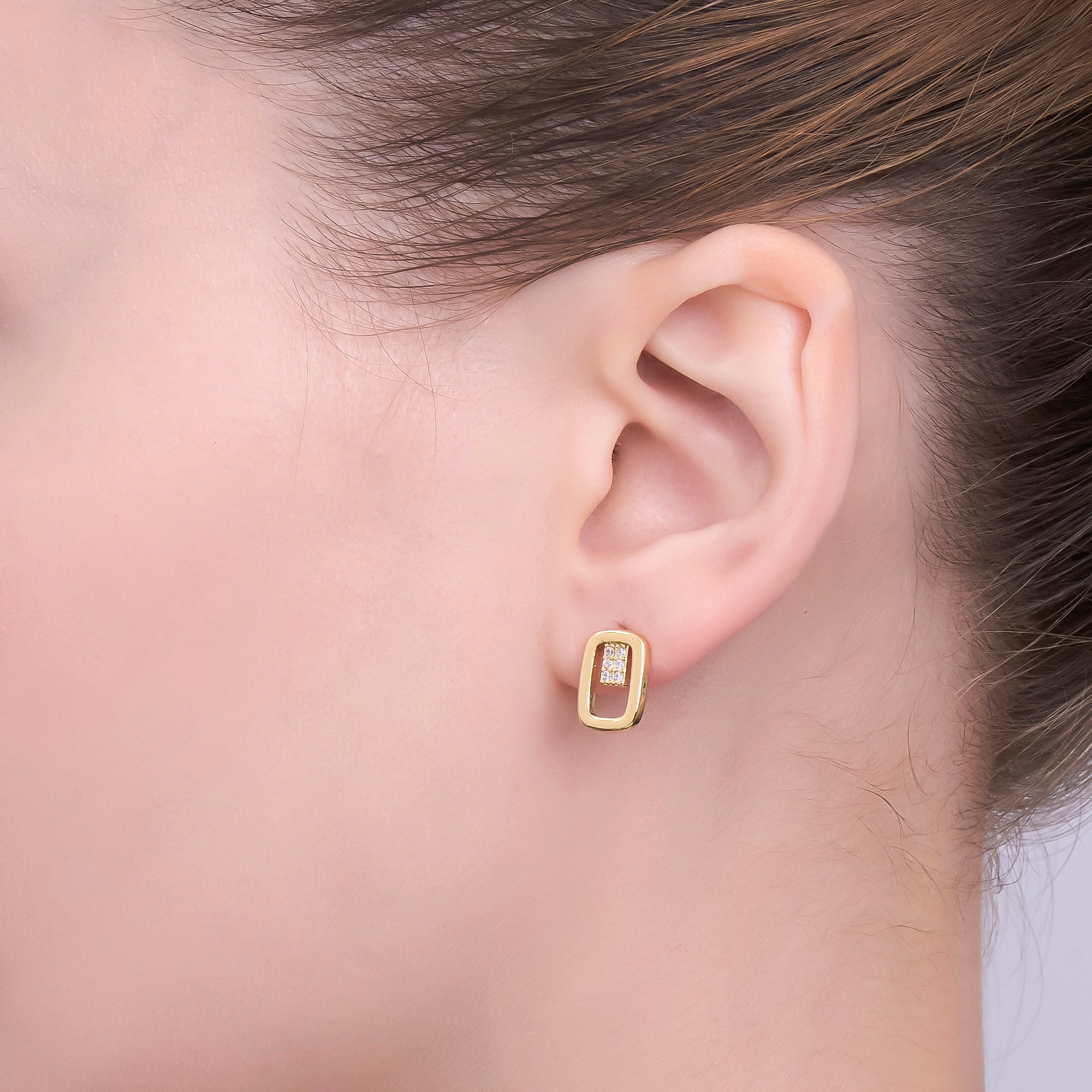 24K Gold Filled Micro Paved CZ Open Oval Centerpoint Stud Earrings in Gold & Silver | AI-425 AI-426