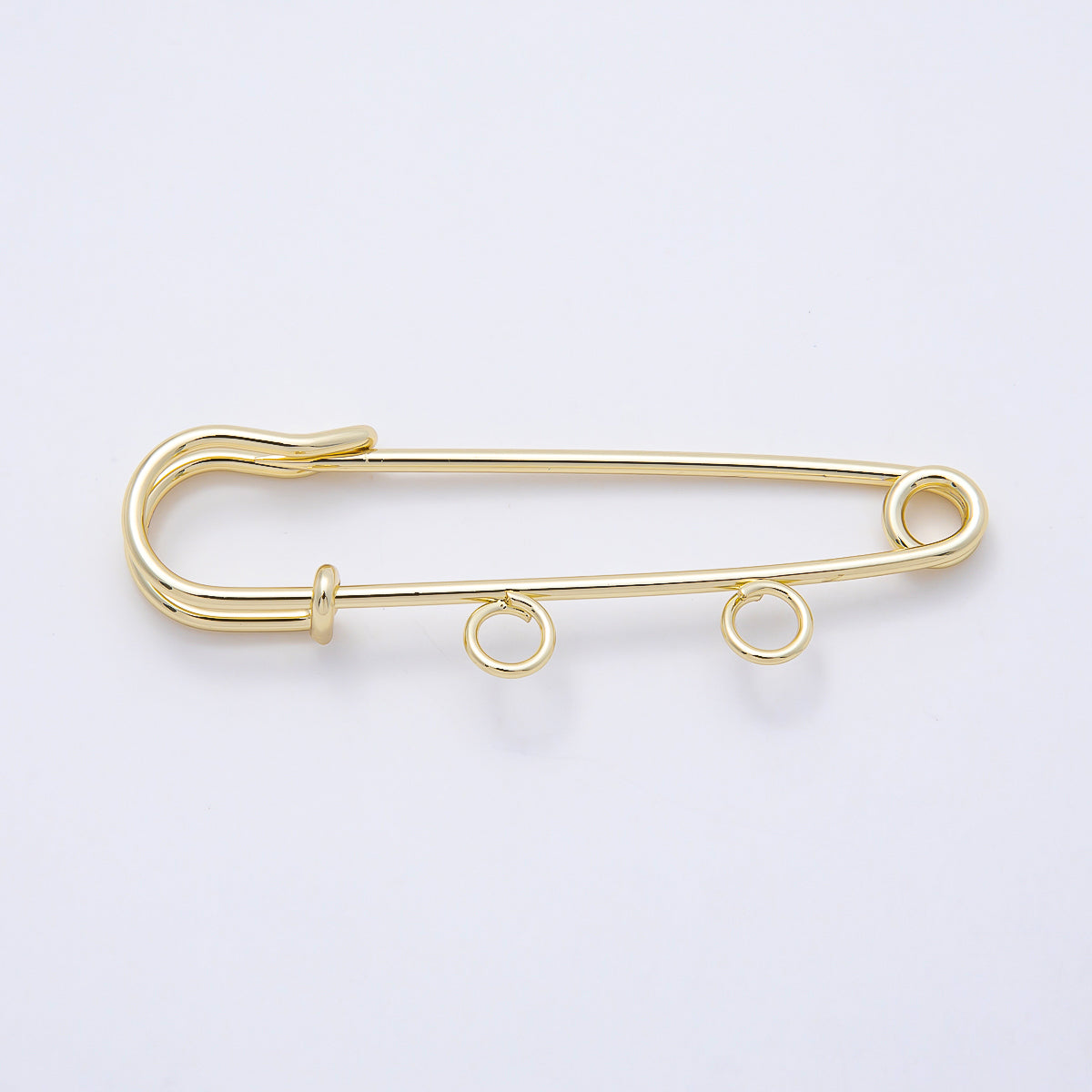 16K Gold Filled 50mm Double Loop Minimalist Safety Pin Brooch Bag Charm Findings | Findings-00171