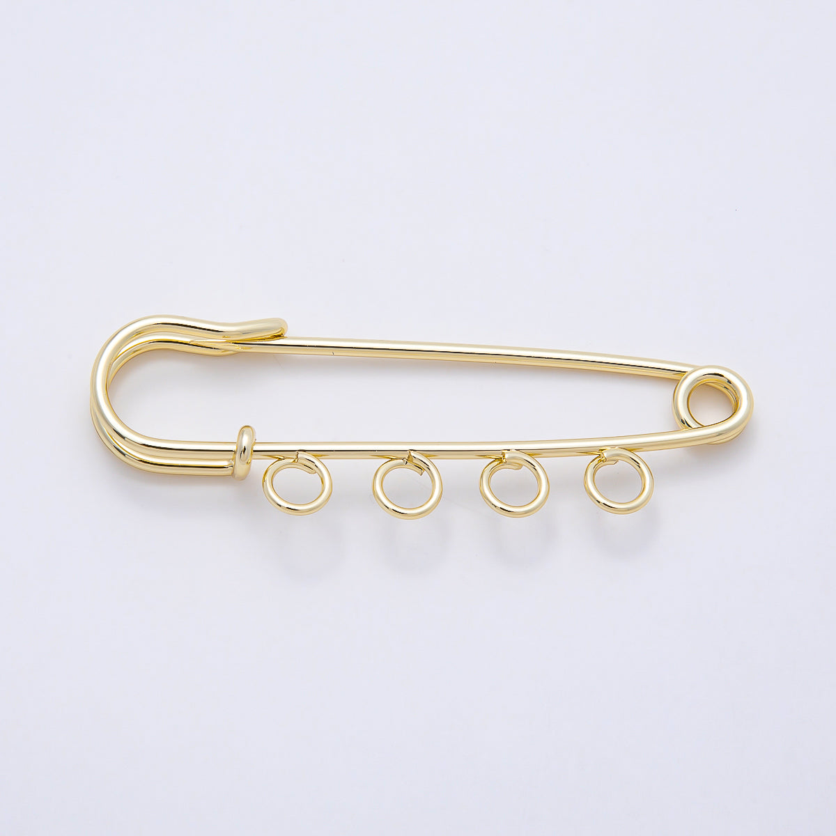 16K Gold Filled 50mm Four Loop Minimalist Safety Pin Brooch Bag Charm Findings | Findings-00172