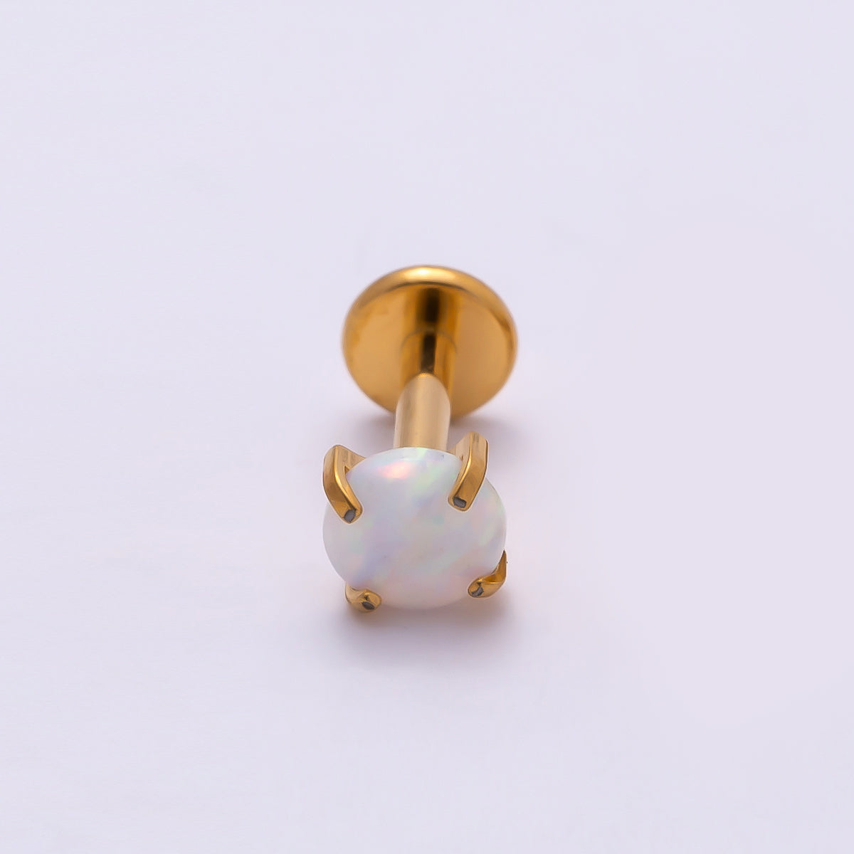 Stainless Steel 4.5mm White Opal Single Cartilage Piercing Flat Back Stud in Gold & Silver | Findings-00188 Findings-00189
