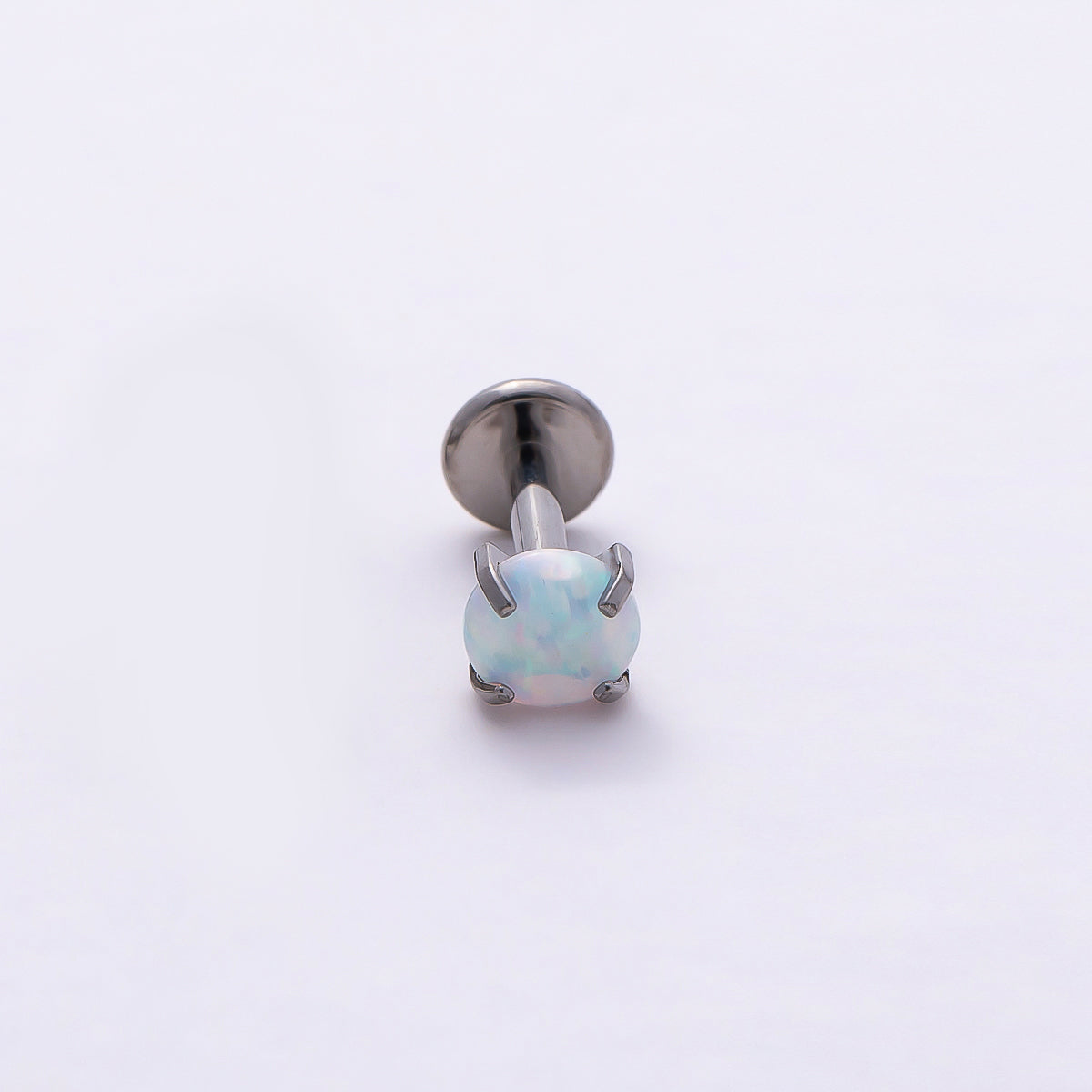 Stainless Steel 4.5mm White Opal Single Cartilage Piercing Flat Back Stud in Gold & Silver | Findings-00188 Findings-00189