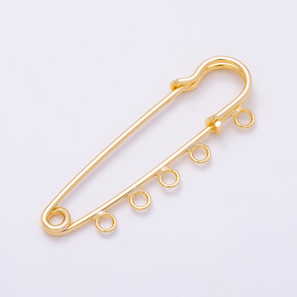 16K Gold Filled 50mm Minimalist Five Loops Safety Pin Brooch Bag Charm Findings | Findings-00190