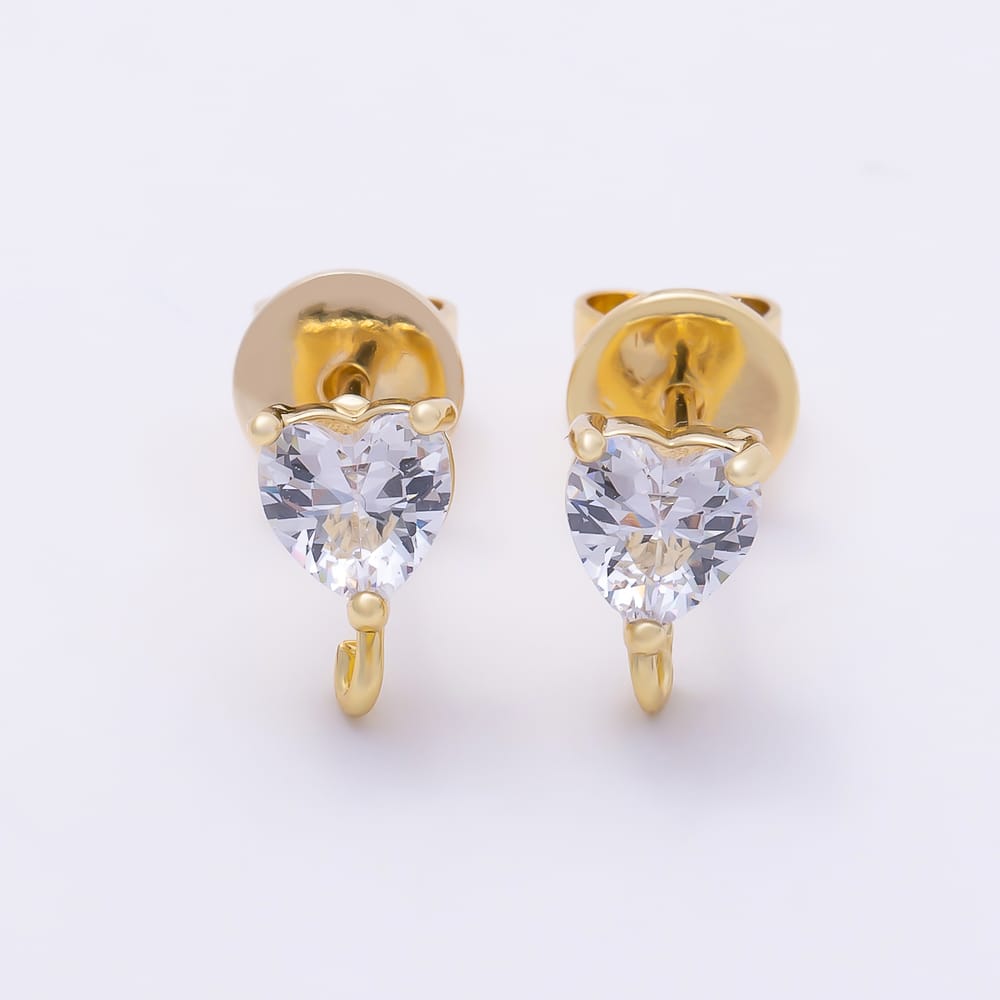16K Gold Filled 8.5mm Clear CZ Heart Solitaire Loop Drop Stud Earring Findings | Findings-00192