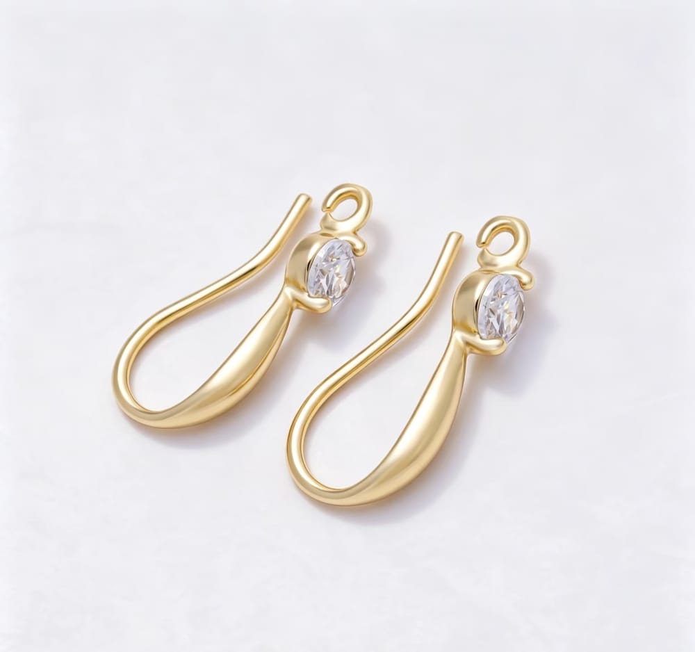 16K Gold Filled 19mm Clear Round CZ Loop Drop French Hook Hoop Earring Findings | Findings-00196