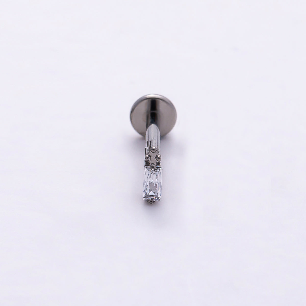 Stainless Steel 5mm Baguette CZ Single Cartilage Piercing Flat Back Stud in Gold & Silver | Findings-00198  Findings-00199