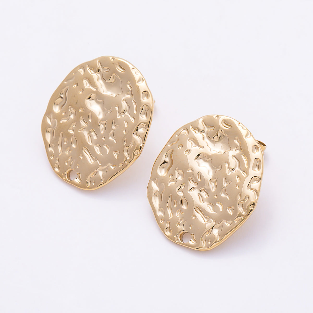 Stainless Steel 23mm Hammered Geometric Oval Loop Drop Stud Earring Findings | Findings-00199
