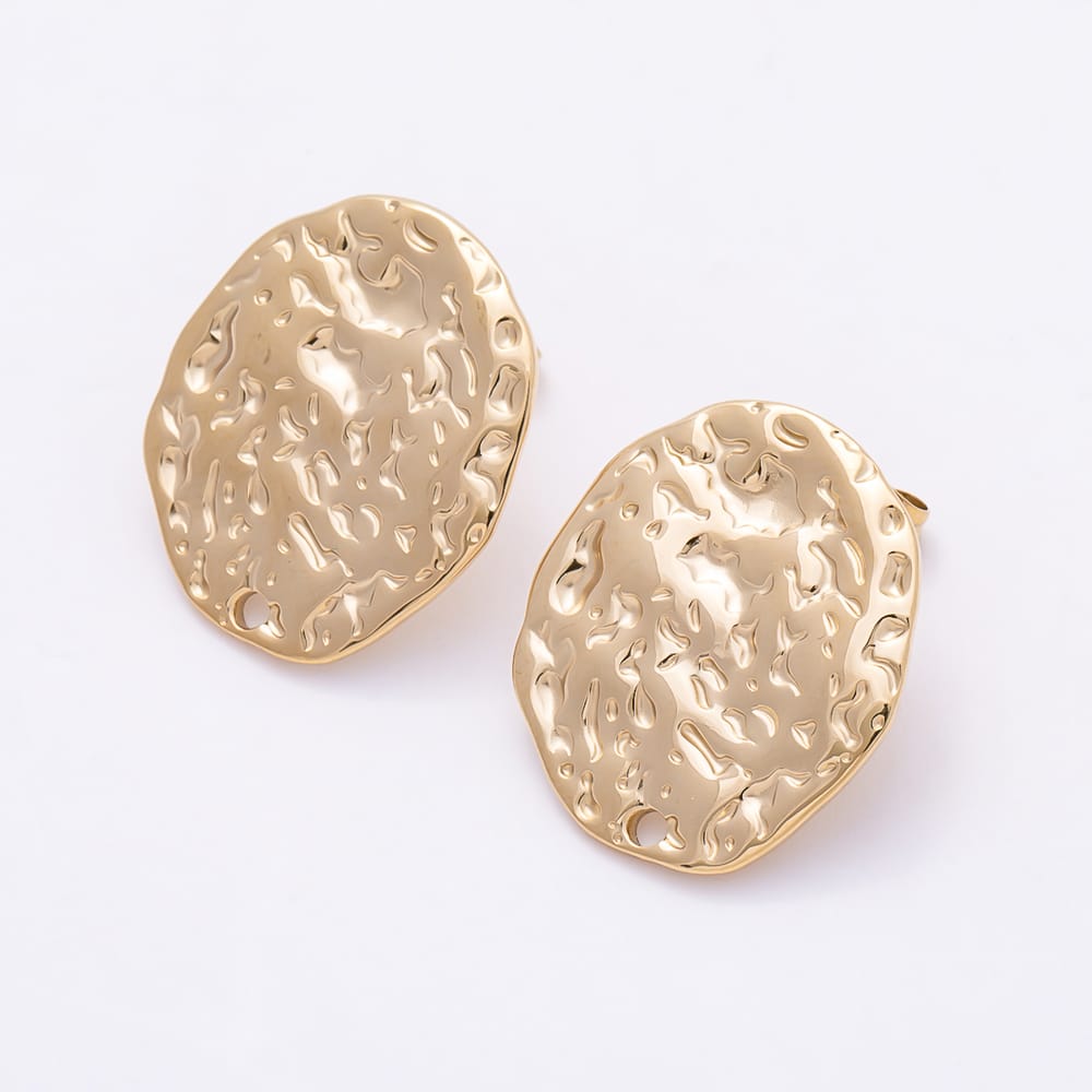 Stainless Steel 23mm Hammered Geometric Oval Loop Drop Stud Earring Findings | Findings-00199