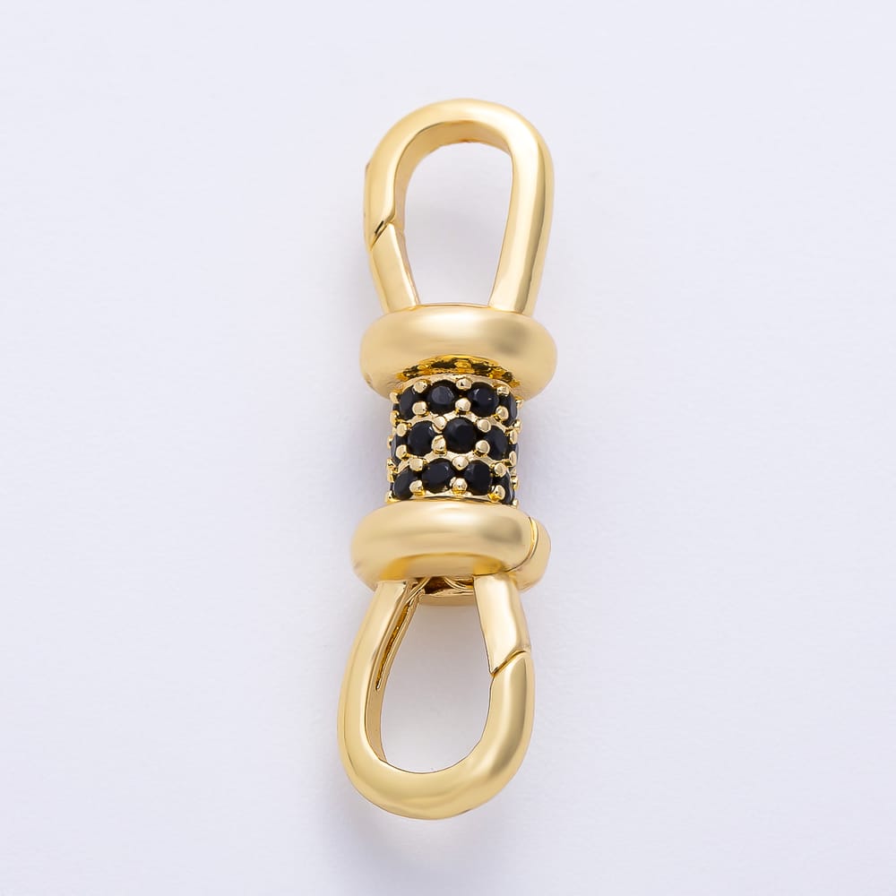 16K Gold Filled 30mm Micro Paved CZ Double Push Gate Clasps Closure Enhancer Findings in Gold & Silver | Findings-00204 ~ Findings-00209
