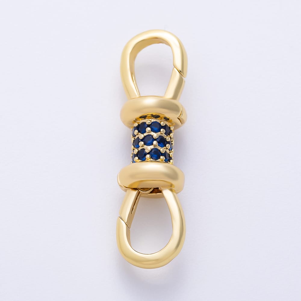16K Gold Filled 30mm Micro Paved CZ Double Push Gate Clasps Closure Enhancer Findings in Gold & Silver | Findings-00204 ~ Findings-00209