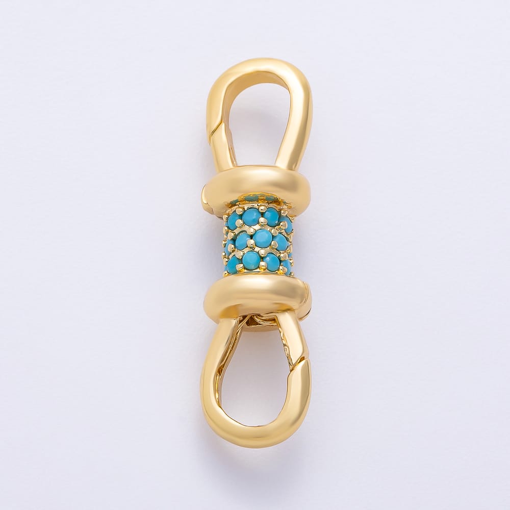 16K Gold Filled 30mm Micro Paved CZ Double Push Gate Clasps Closure Enhancer Findings in Gold & Silver | Findings-00204 ~ Findings-00209