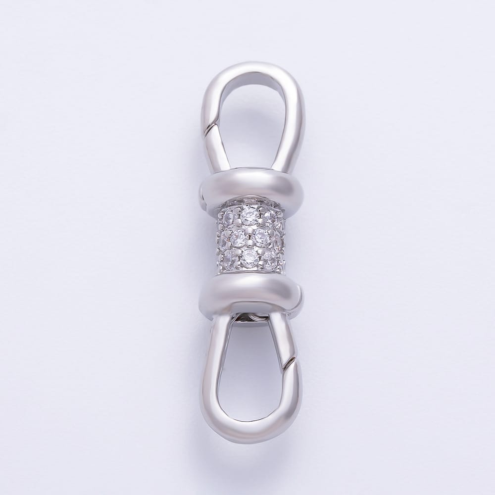 16K Gold Filled 30mm Micro Paved CZ Double Push Gate Clasps Closure Enhancer Findings in Gold & Silver | Findings-00204 ~ Findings-00209
