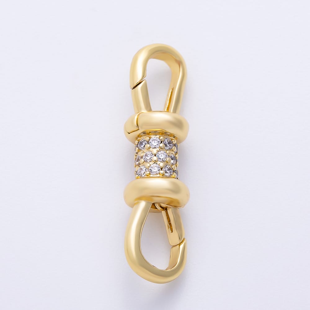 16K Gold Filled 30mm Micro Paved CZ Double Push Gate Clasps Closure Enhancer Findings in Gold & Silver | Findings-00204 ~ Findings-00209