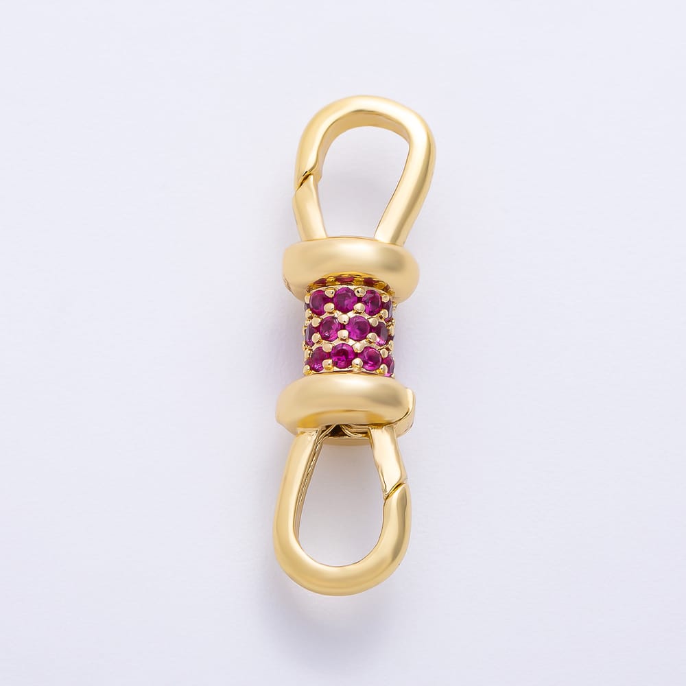 16K Gold Filled 30mm Micro Paved CZ Double Push Gate Clasps Closure Enhancer Findings in Gold & Silver | Findings-00204 ~ Findings-00209
