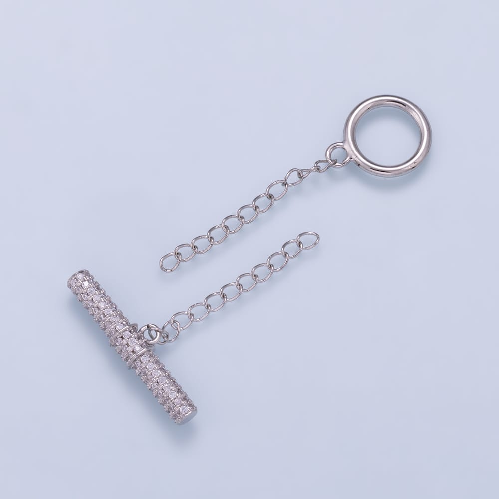 16K Gold Filled 26mm Micro Paved CZ OT Toggle Clasps Closure Chain Extender Enhancer Findings in Gold & Silver | Findings-00218 Findings-00219