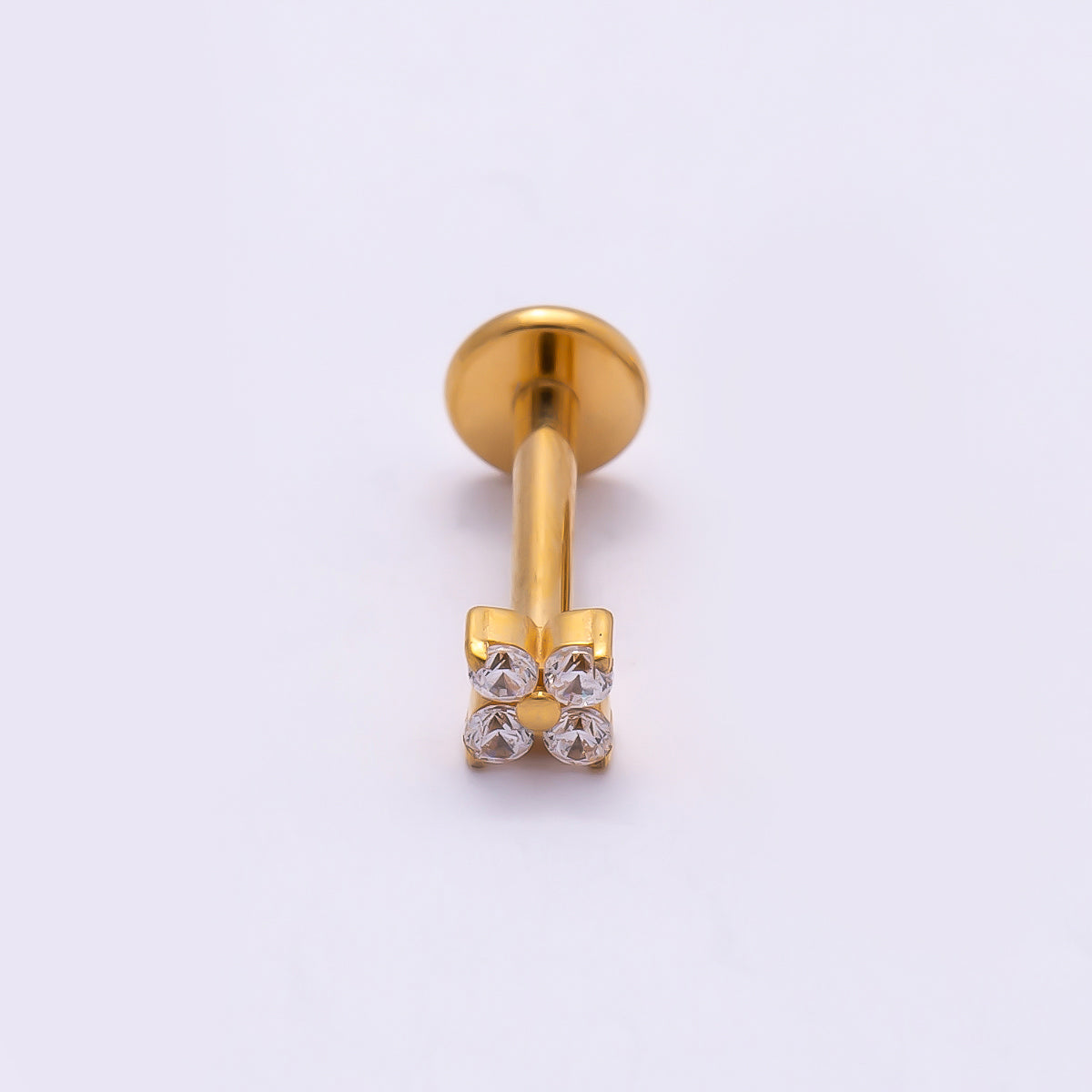 Stainless Steel 3mm Clear CZ Flower Single Cartilage Piercing Flat Back Stud | Findings-00224 Findings-00225