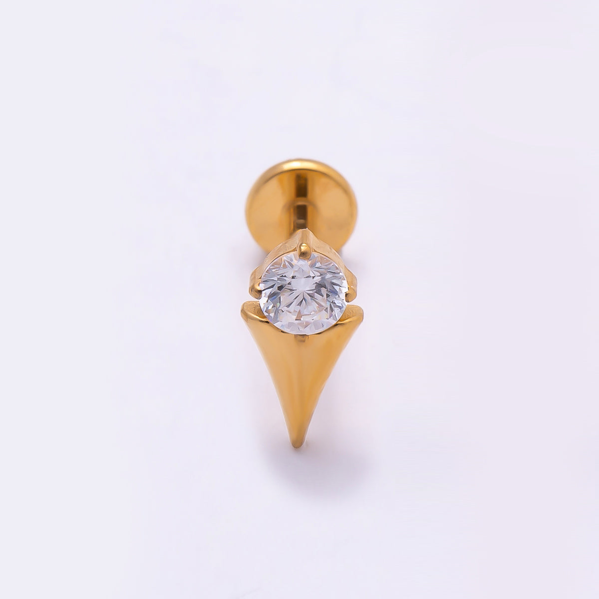 Stainless Steel 8mm Clear CZ Round Spiked Single Cartilage Piercing Flat Back Stud | Findings-00226 Findings-00227