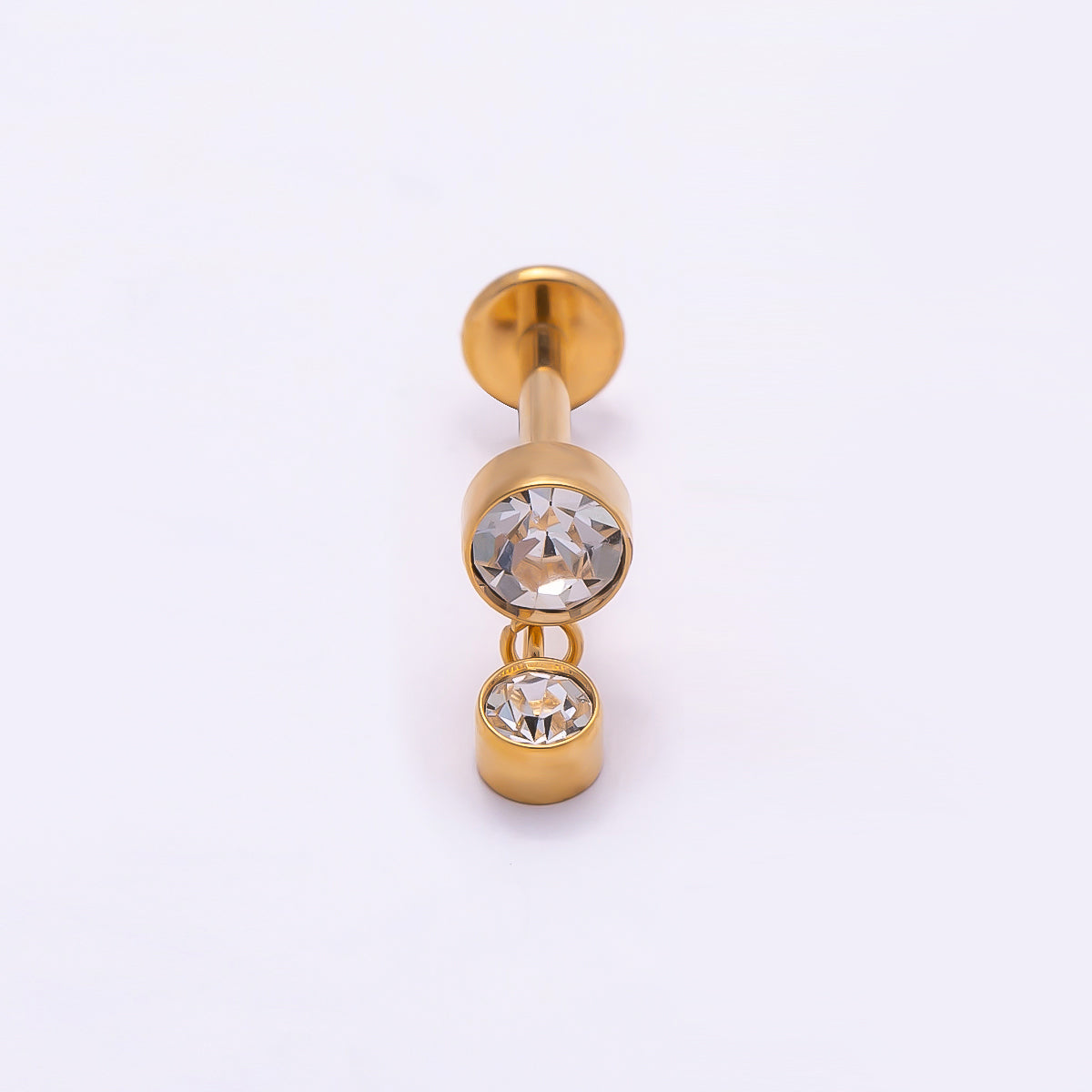 24K Gold Filled 14mm Clear CZ Round Drop Cartilage Piercing Flat Back Stud in Gold & Silver | Findings-00250 Findings-00251