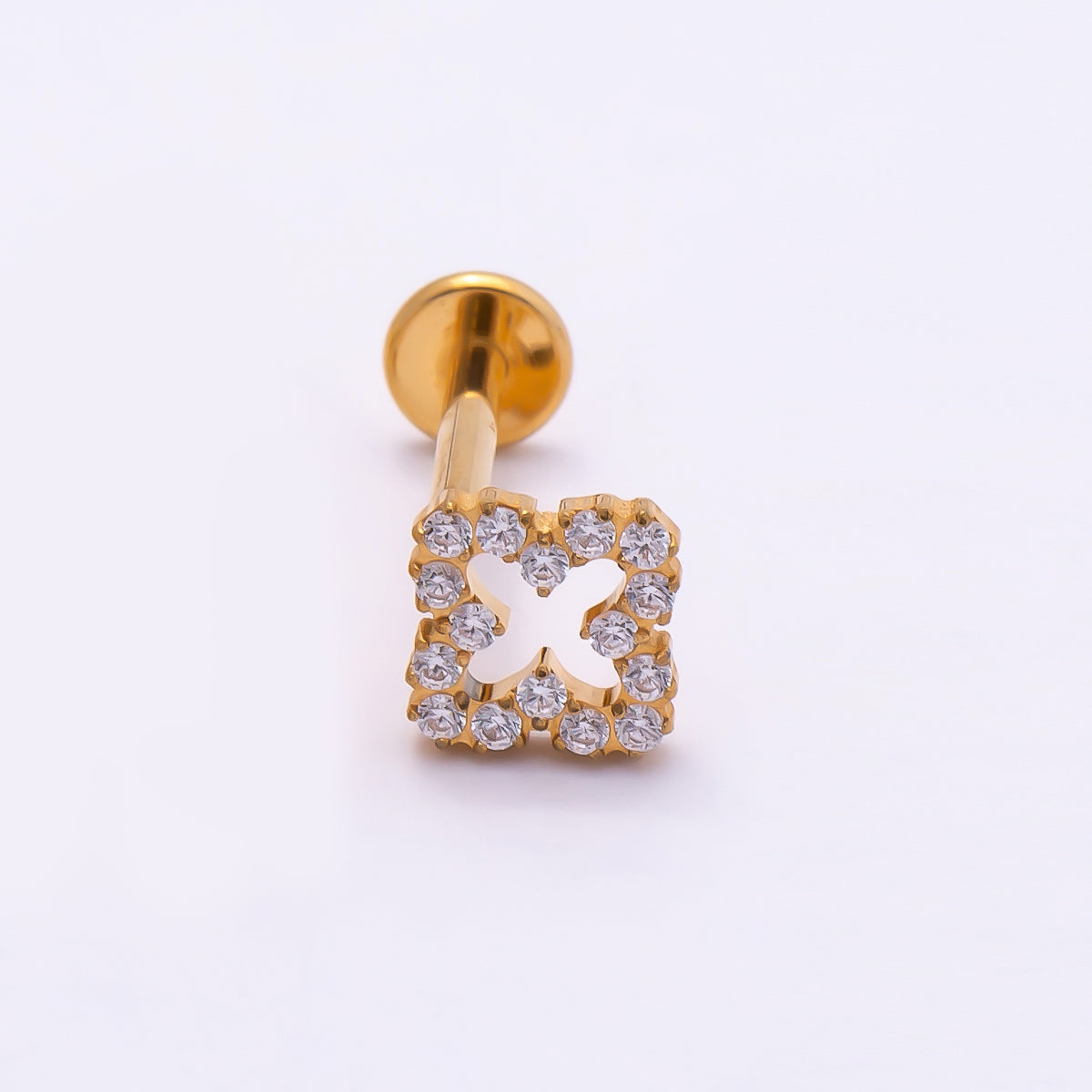 24K Gold Filled 7mm Micro Paved CZ Open Flower Cartilage Piercing Flat Back Stud in Gold & Silver | Findings-00252 Findings-00253