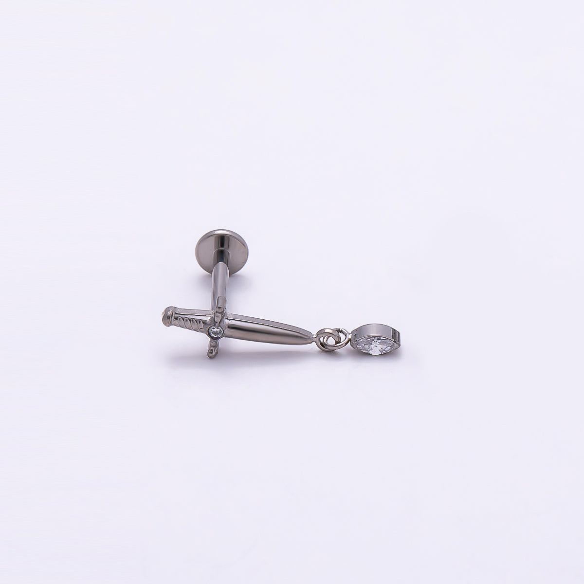 24K Gold Filled 13mm Dagger Knife CZ Drop Cartilage Piercing Flat Back Stud in Gold & Silver | Findings-00254 Findings-00255