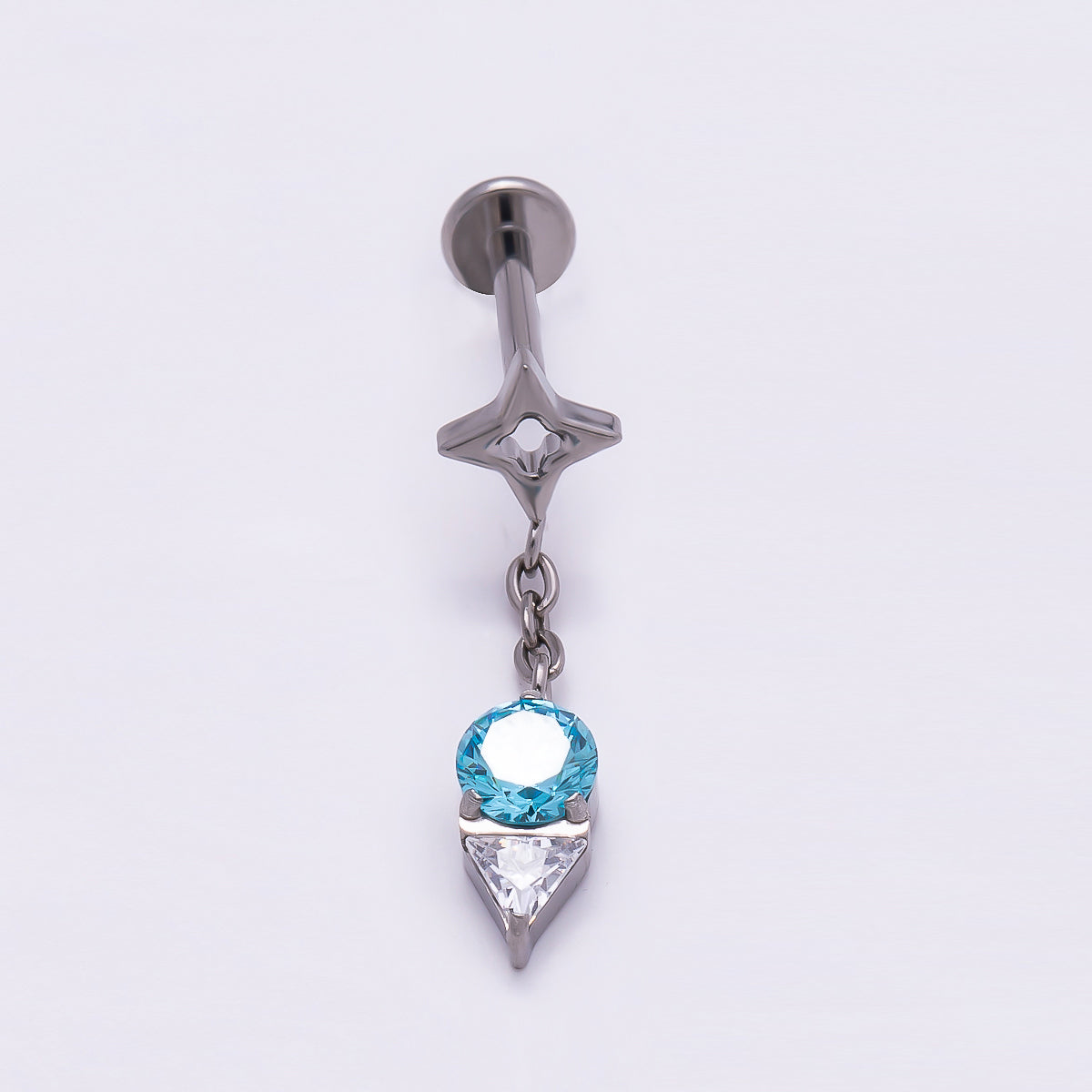 24K Gold Filled 20mm Blue Clear CZ Star Drop Cartilage Piercing Flat Back Stud in Gold & Silver | Findings-00262 Findings-00263