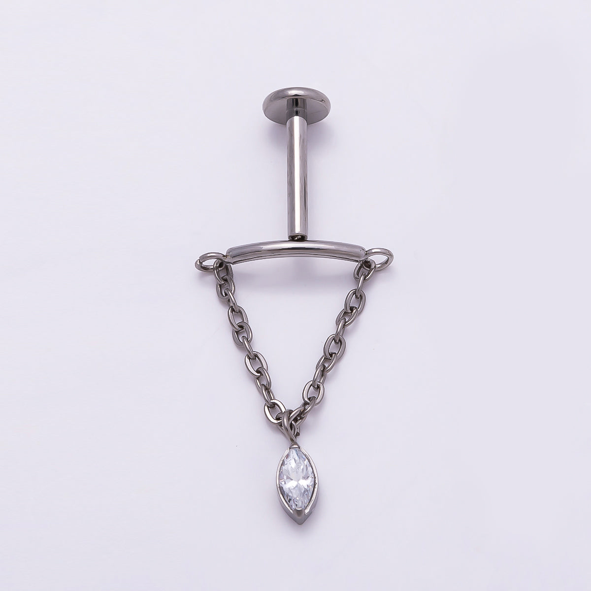 Titanium Marquise CZ Curved Chain Drop Cartilage Piercing Flat Back Stud | Findings-00268