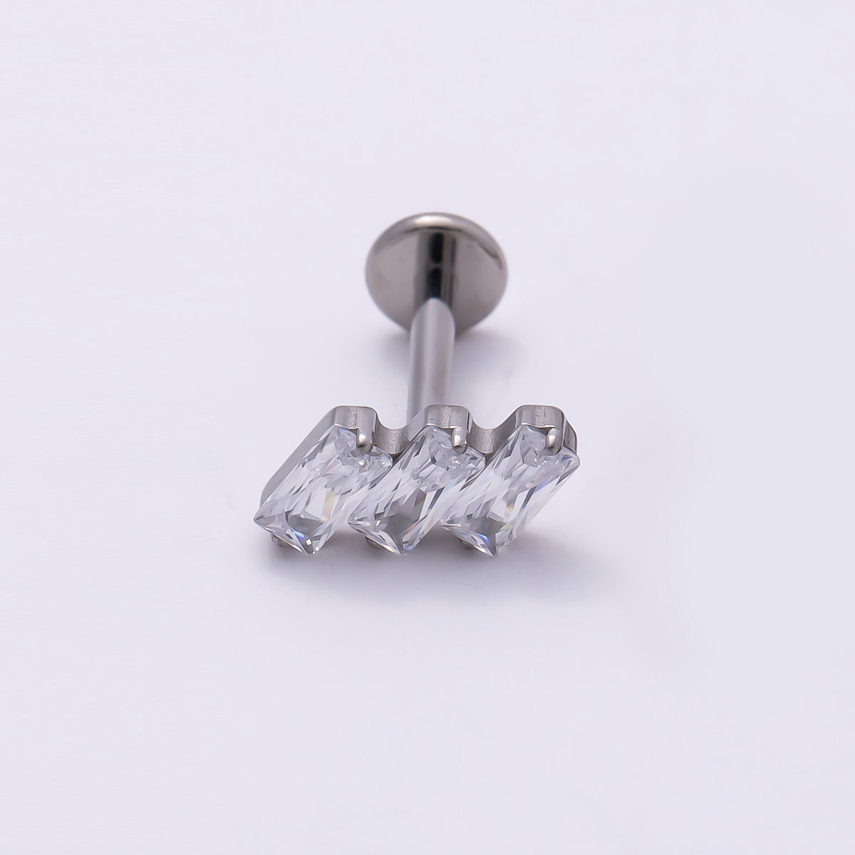 24K Gold Filled 4mm Triple Baguette CZ Cartilage Piercing Flat Back Stud in Gold & Silver | Findings-00271 Findings-00272