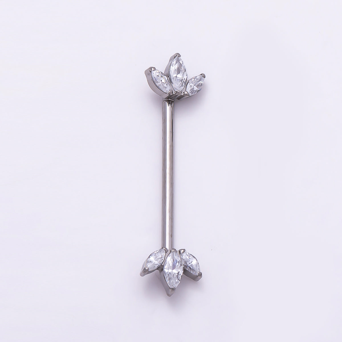 Titanium Clear CZ Triple Marquise Nipple Barbell Piercing Body Jewelry in Gold & Silver | Findings-00295 Findings-00296