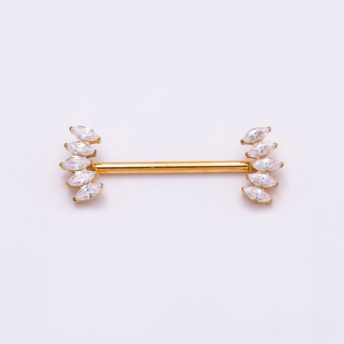 Titanium Clear CZ Multiple Marquise Fan Nipple Barbell Piercing Body Jewelry in Gold & Silver | Findings-00297