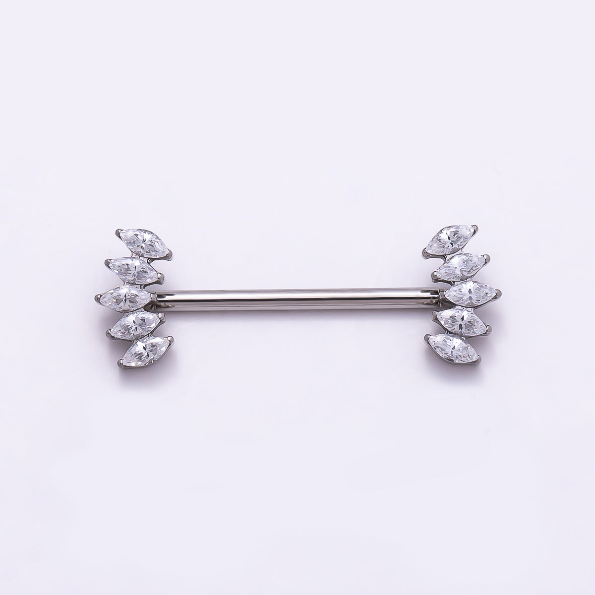Titanium Clear CZ Multiple Marquise Fan Nipple Barbell Piercing Body Jewelry in Gold & Silver | Findings-00297
