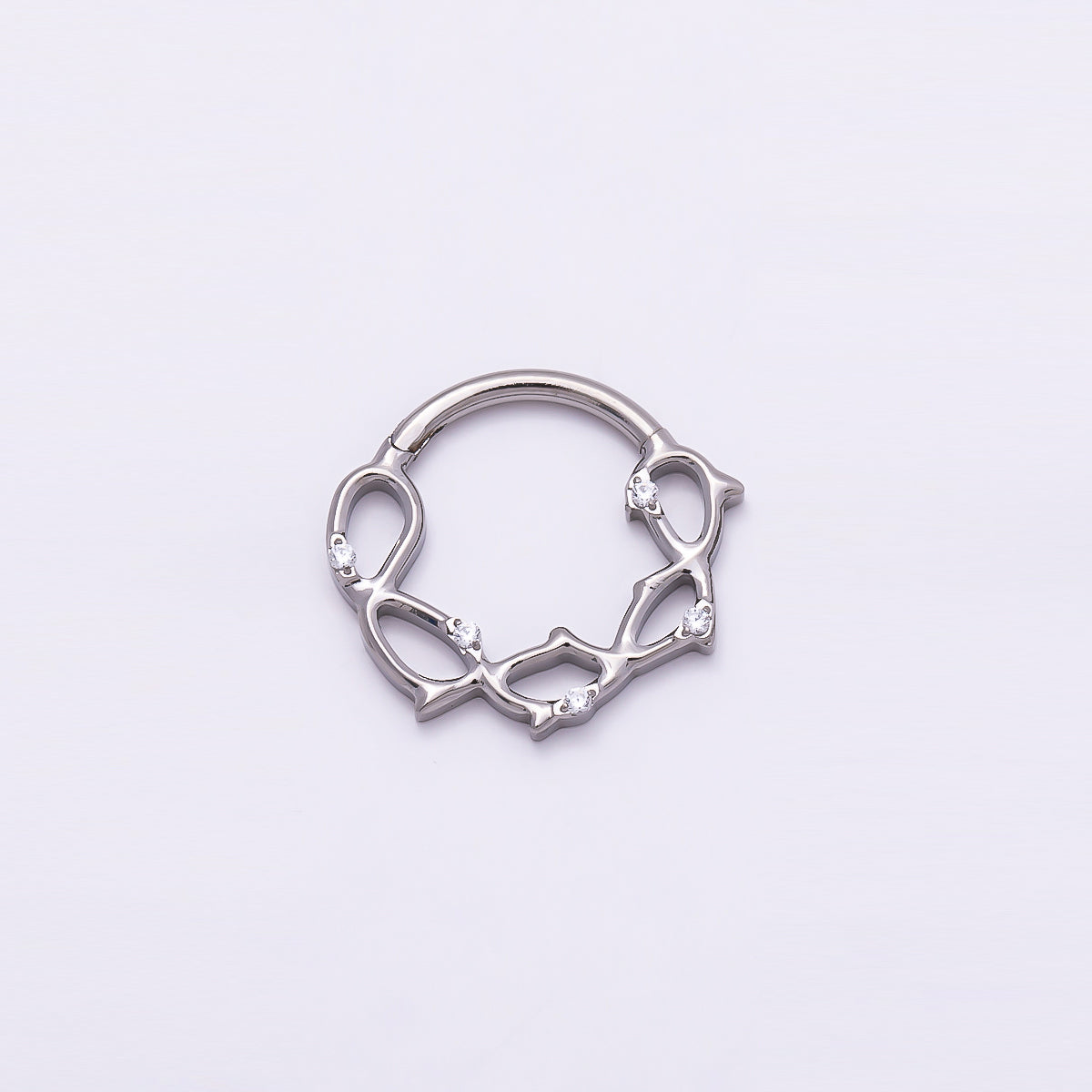 Titanium 15mm CZ Geometric Single Septum Cartilage Piercing Clicker in Gold & Silver | Findings-00305 Findings-00306