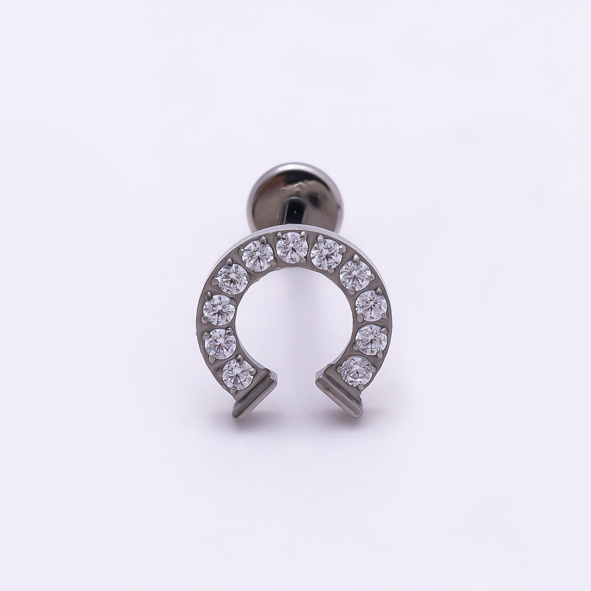 Titanium 7.5mm Micro Paved CZ Horseshoe Cartilage Piercing Flat Back Stud in Gold & Silver | Findings-00313 Findings-00314