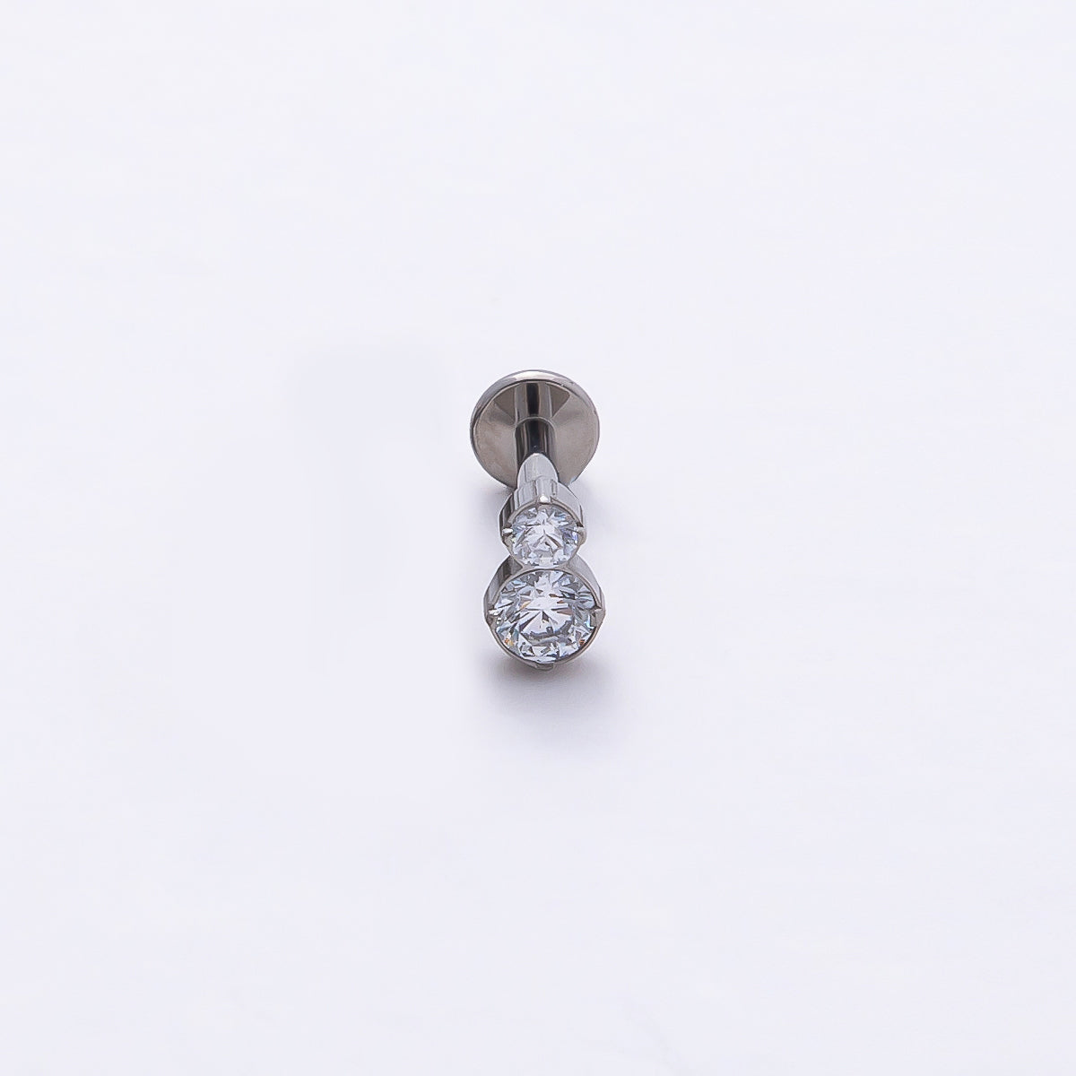 Titanium 6mm Clear CZ Double Round Cartilage Piercing Flat Back Stud in Gold & Silver | Findings-00315 Findings-00316