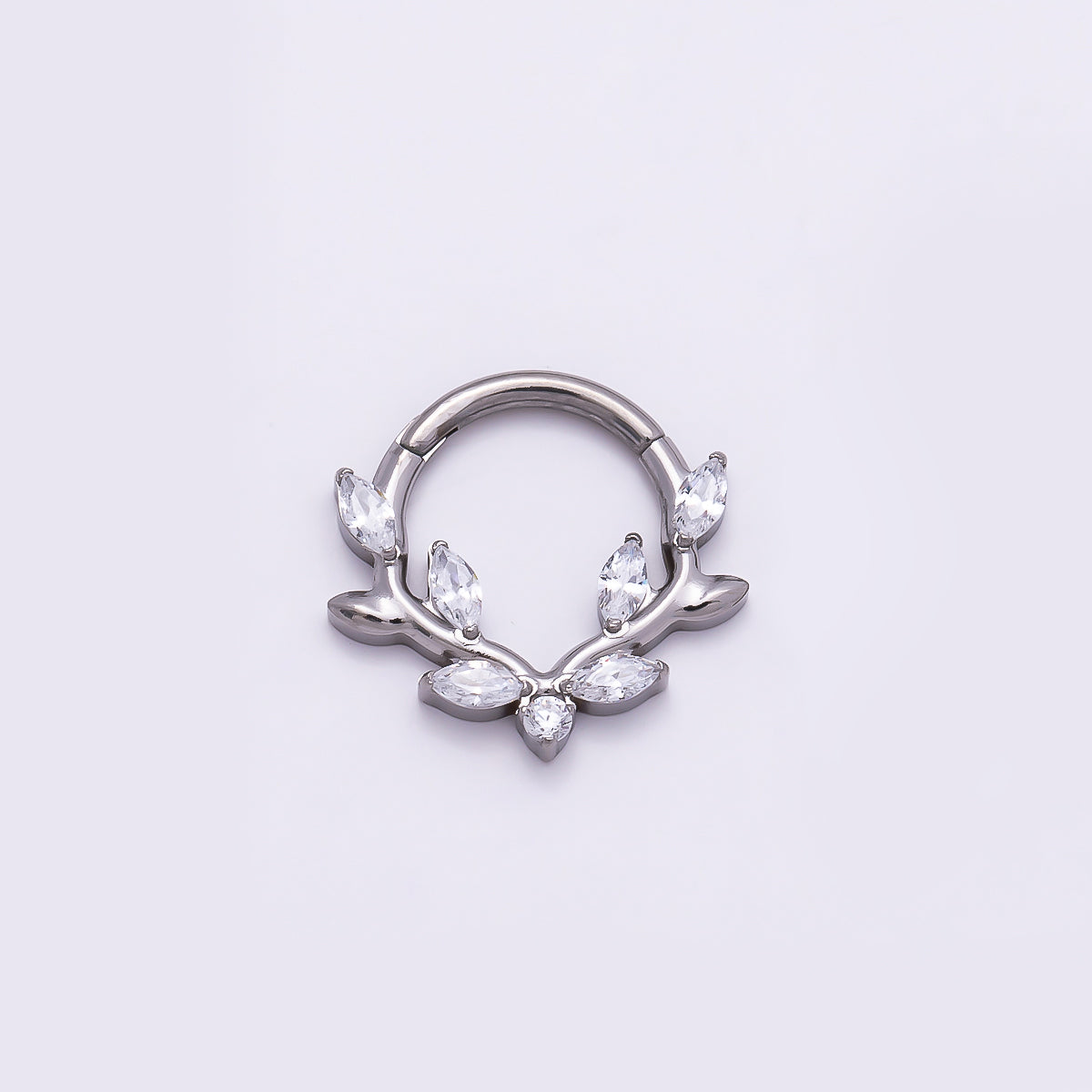Titanium 13mm Clear CZ Marquise Leaf Single Septum Cartilage Piercing Clicker in Gold & Silver | Findings-00319 Findings-00320