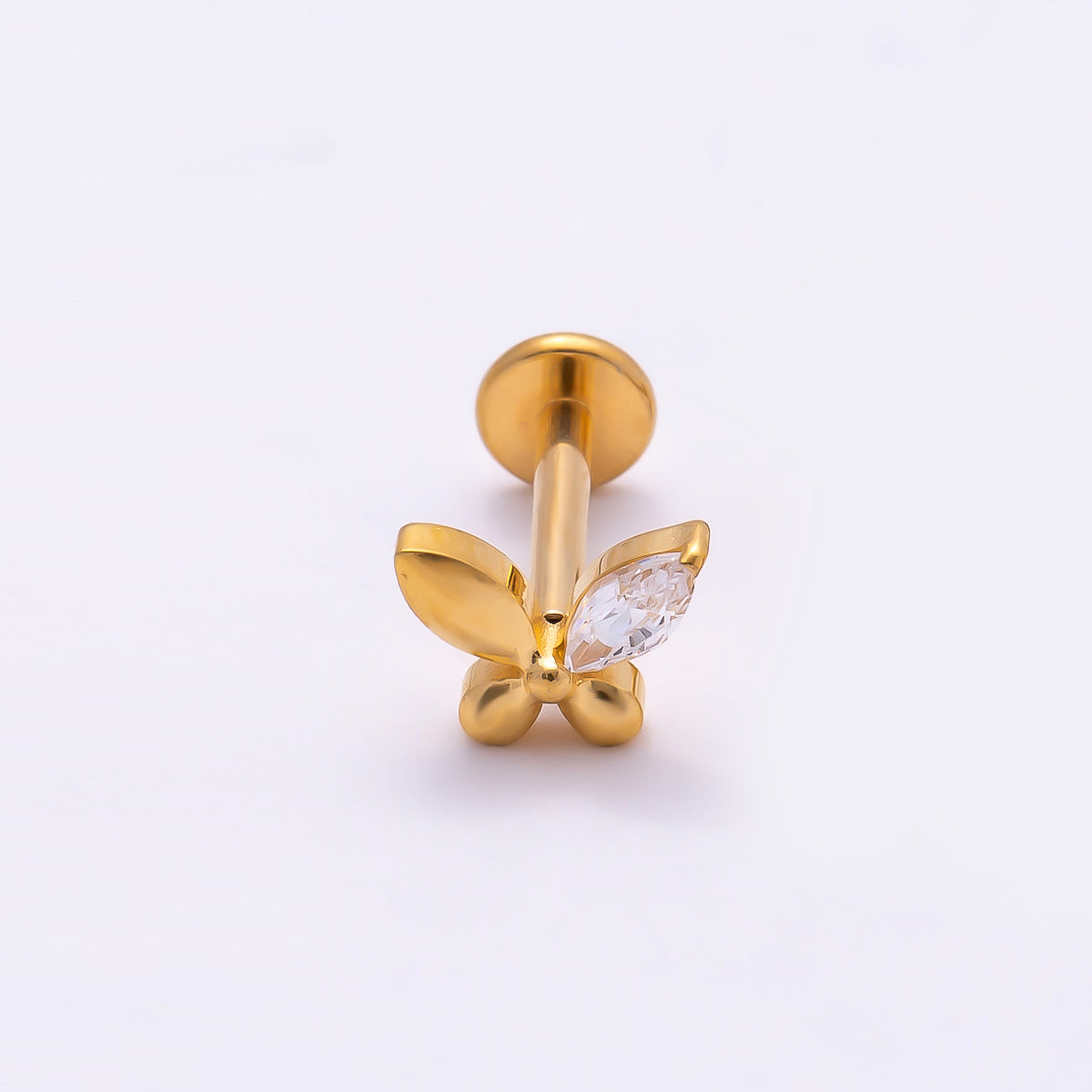 Gold Titanium 5mm Marquise CZ Butterfly Cartilage Piercing Flat Back Stud | Findings-00327
