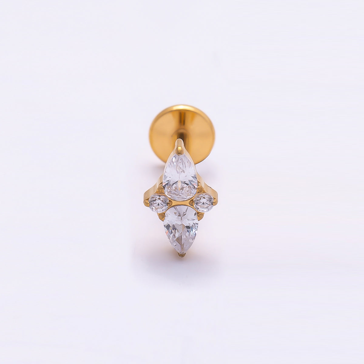 Titanium 7mm Clear CZ Teardrop Star Cartilage Piercing Flat Back Stud in Gold & Silver | Findings-00331 Findings-00332