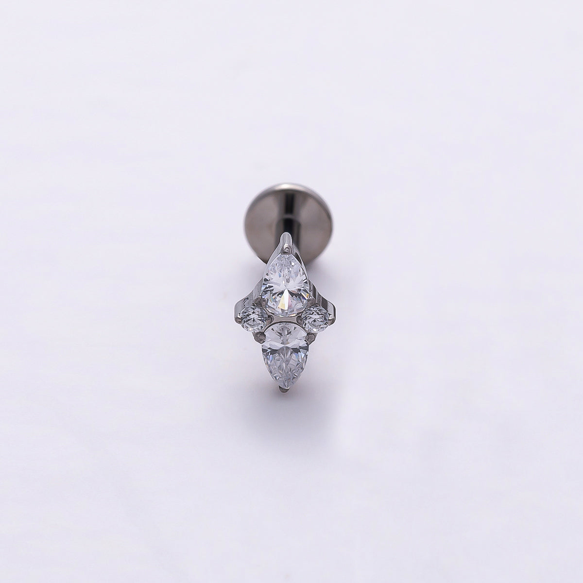 Titanium 7mm Clear CZ Teardrop Star Cartilage Piercing Flat Back Stud in Gold & Silver | Findings-00331 Findings-00332