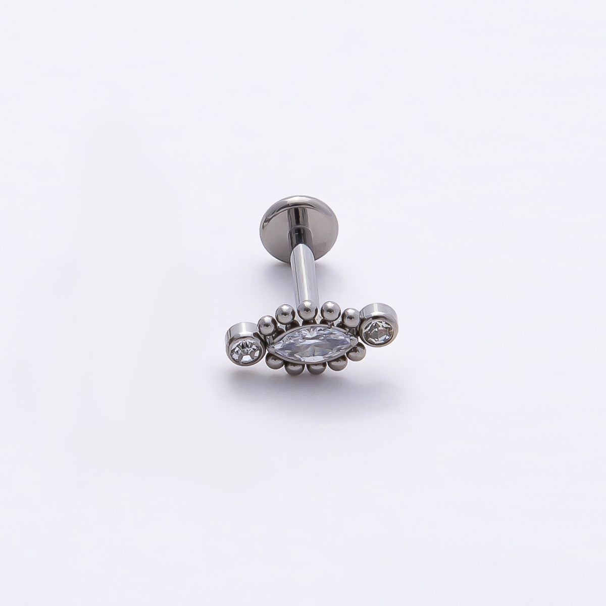 Titanium 4mm Clear CZ Marquise Bubble Cartilage Piercing Flat Back Stud in Gold & Silver | Findings-00333 Findings-00334