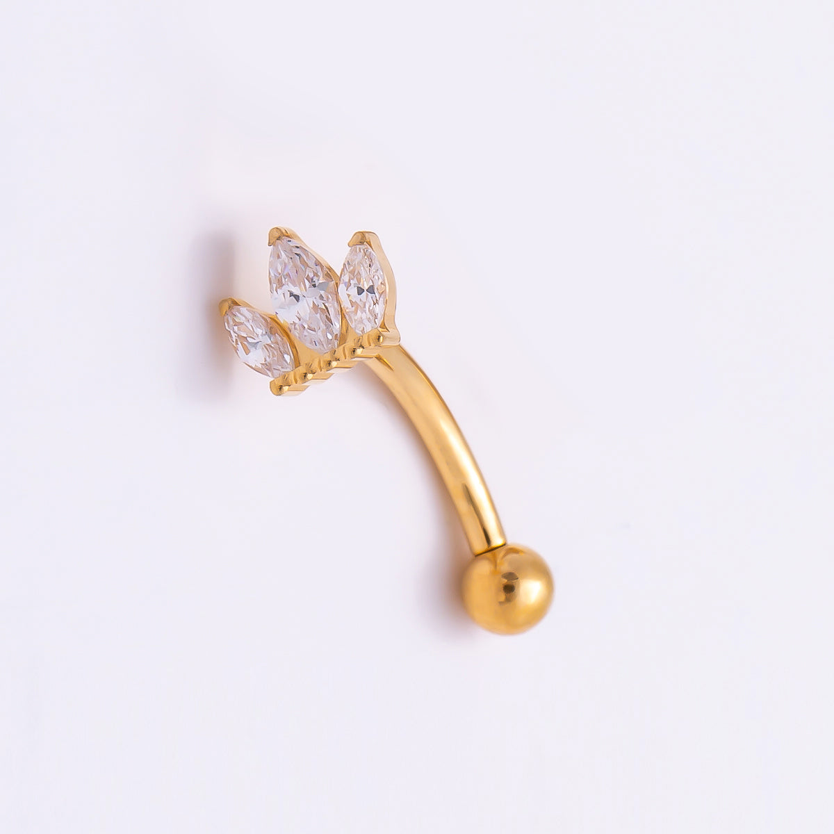 Titanium 5mm Triple Marquise CZ Curved Eyebrow Barbell Piercing Stud in Gold & Silver | Findings-00337