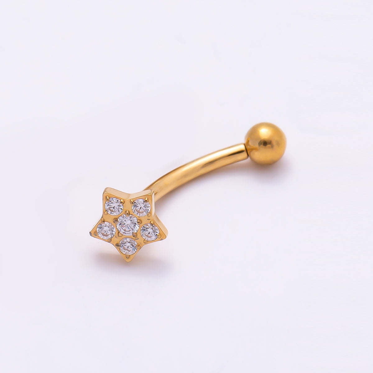 Titanium 5mm Star Micro Paved CZ Curved Eyebrow Barbell Piercing Stud in Gold & Silver | Findings-00339 Findings-00340