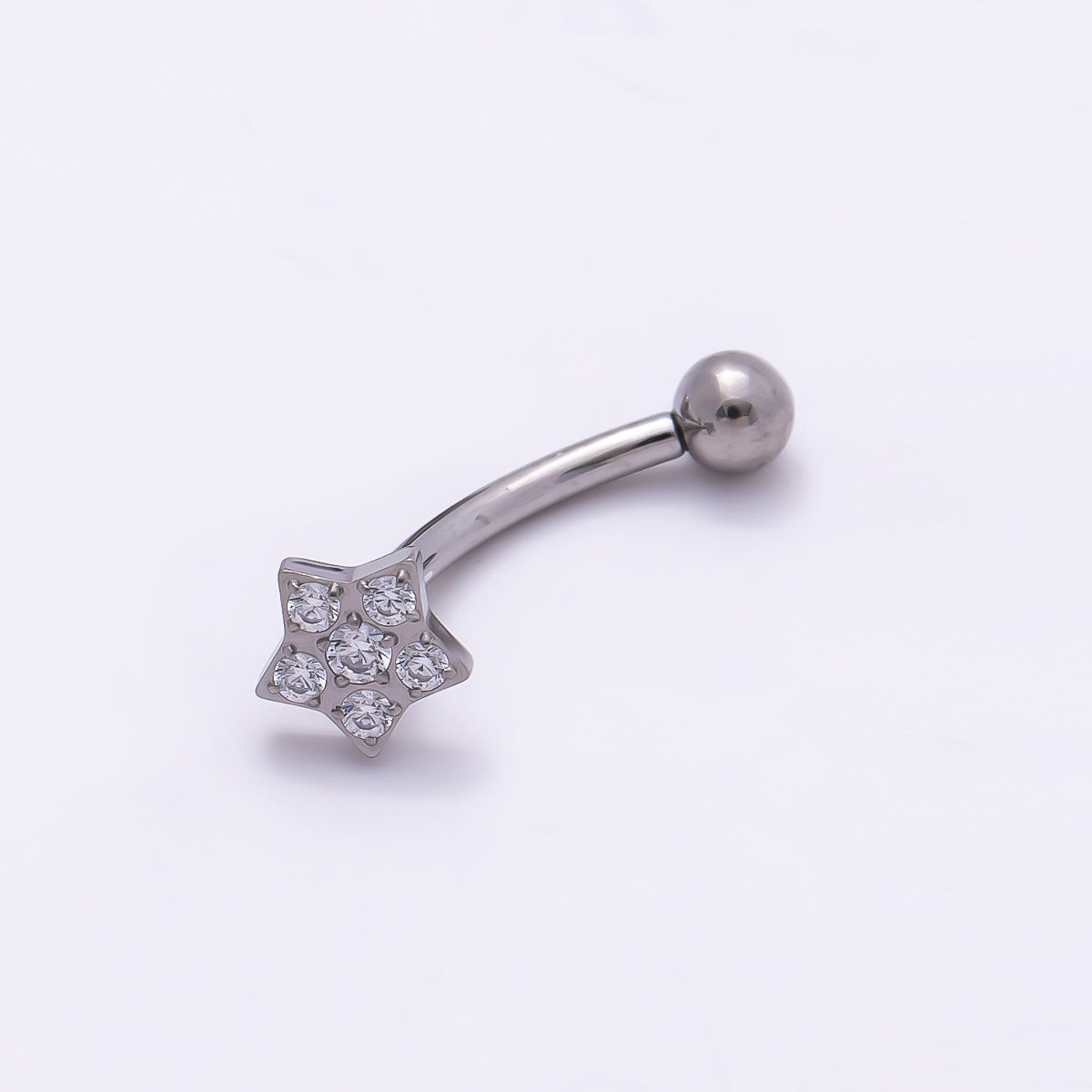 Titanium 5mm Star Micro Paved CZ Curved Eyebrow Barbell Piercing Stud in Gold & Silver | Findings-00339 Findings-00340