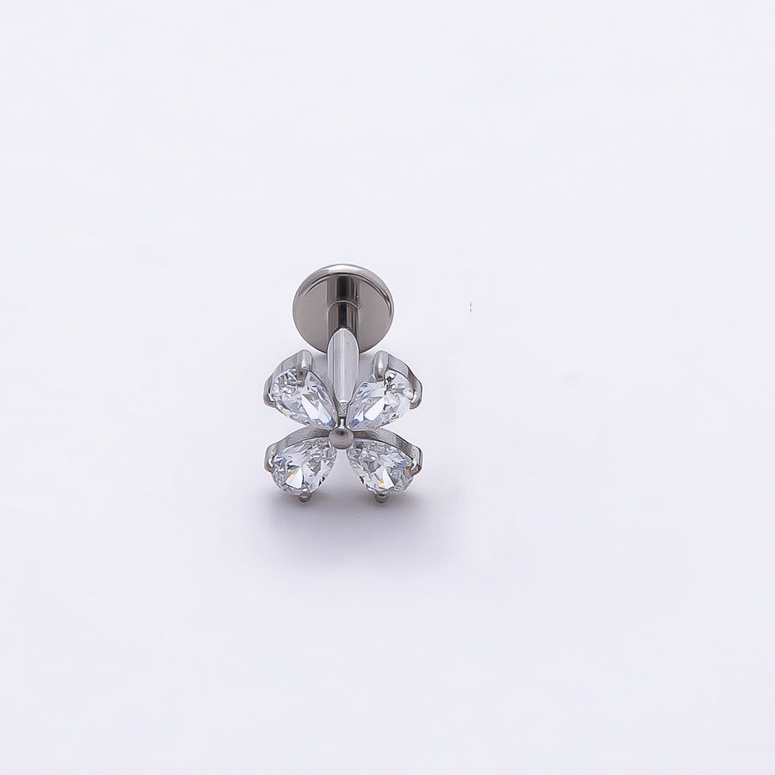 Titanium 6.7mm Clear CZ Butterfly Cartilage Piercing Flat Back Stud in Gold & Silver | Findings-00357 Findings-00358