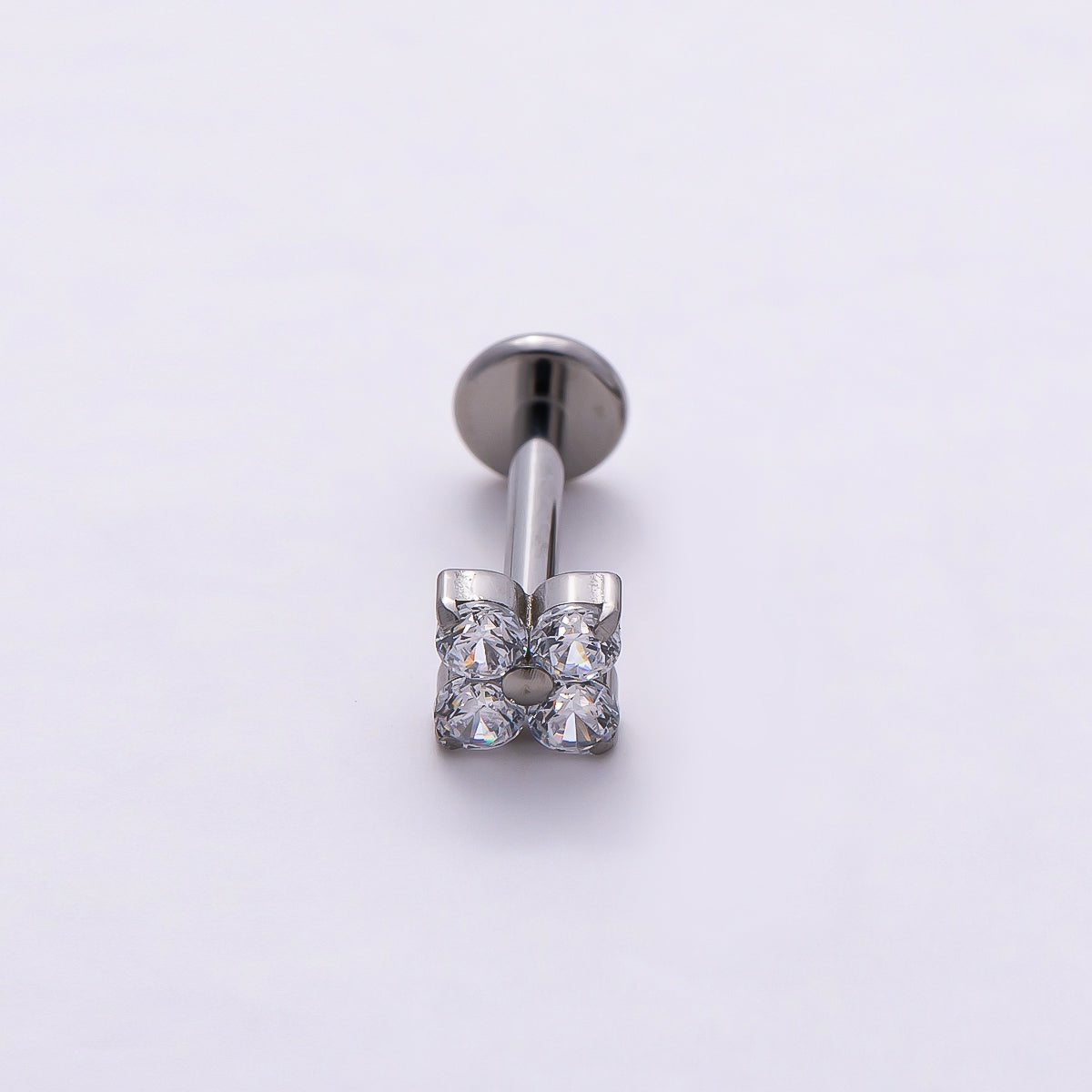Titanium 4mm Clear CZ Flower Single Cartilage Piercing Flat Back Stud in Gold & Silver | Findings-00359 Findings-00360