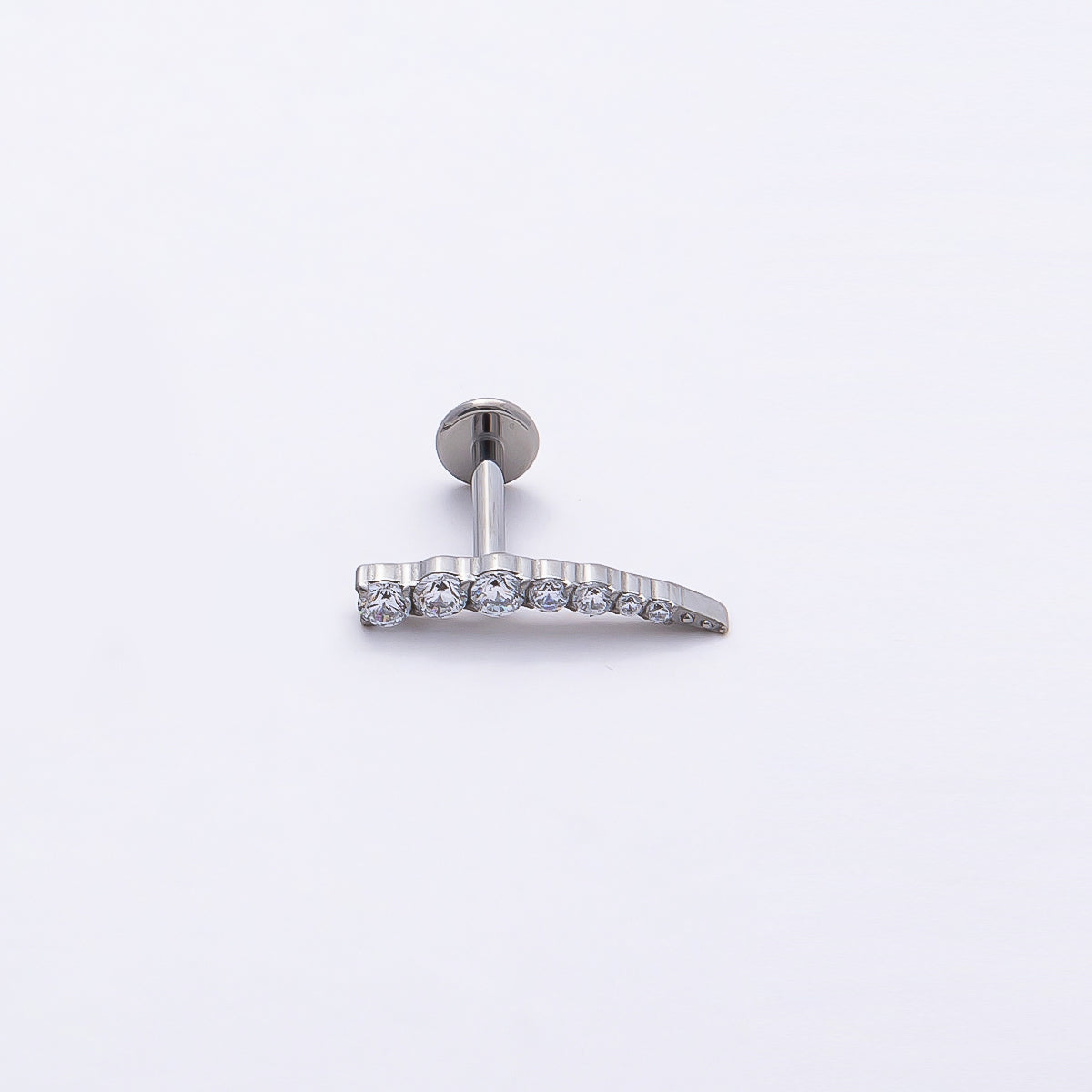Titanium 2.5mm Clear CZ Curved Cartilage Piercing Flat Back Stud in Gold & Silver | Findings-00377 Findings-00378