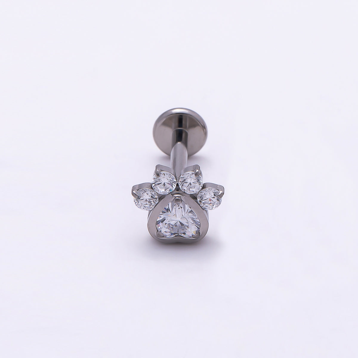 Titanium 5.5mm Clear CZ Pawprint Cartilage Piercing Flat Back Stud in Gold & Silver | Findings-00385 Findings-00386