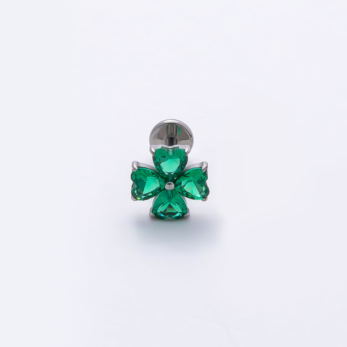 Titanium 7mm Green CZ Flower Cartilage Piercing Flat Back Stud in Gold & Silver | Findings-00389 Findings-00340