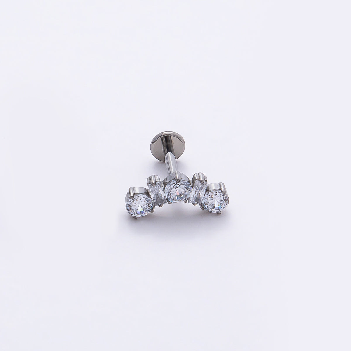 Titanium 5mm Clear CZ Round Baguette Curved Cartilage Piercing Flat Back Stud in Gold & Silver | Findings-00395 Findings-00396