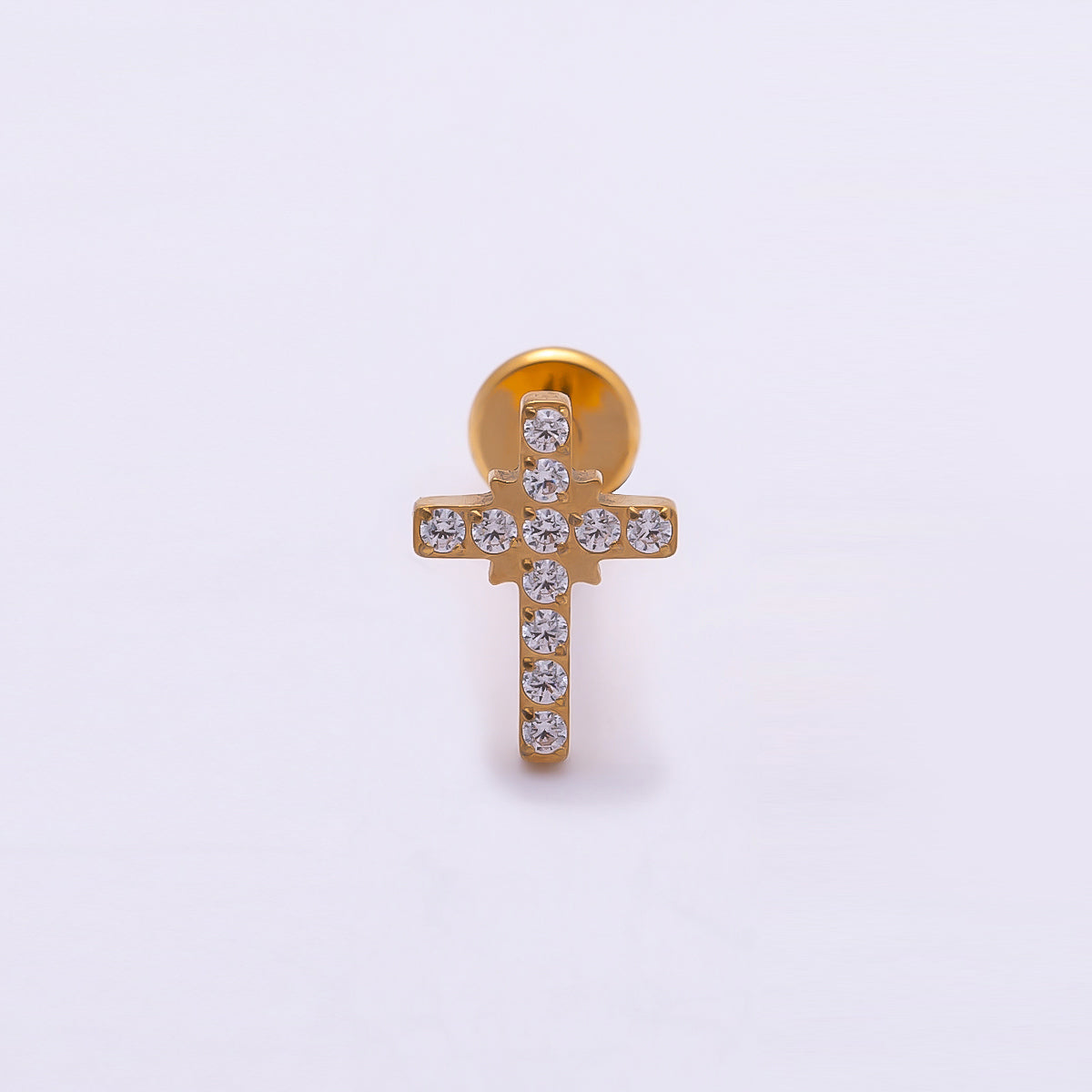 Titanium 8mm Micro Paved CZ Cross Cartilage Piercing Flat Back Stud in Gold & Silver | Findings-00397 Findings-00398