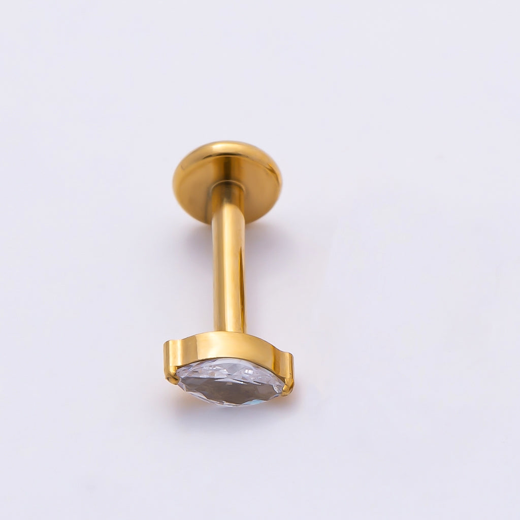 Gold Titanium 4.5mm Marquise CZ Cartilage Piercing Flat Back Stud | Findings-00403