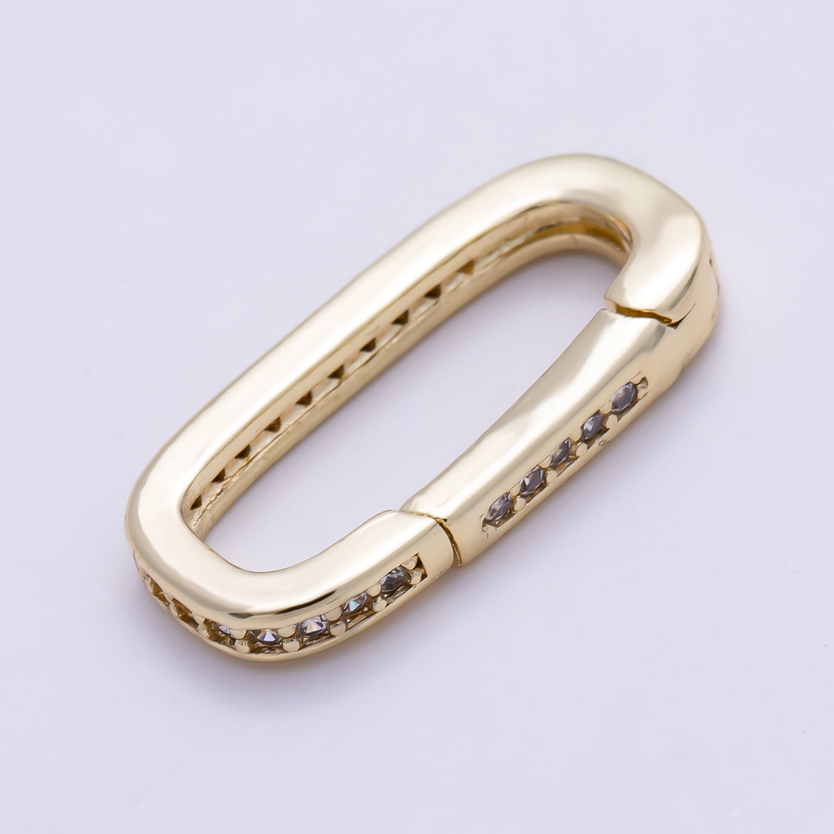 16K Gold Filled 17.5mm Micro Paved CZ Oblong Push Gate Enhancer Findings in Gold & Silver  | Findings-00424 Findings-00425